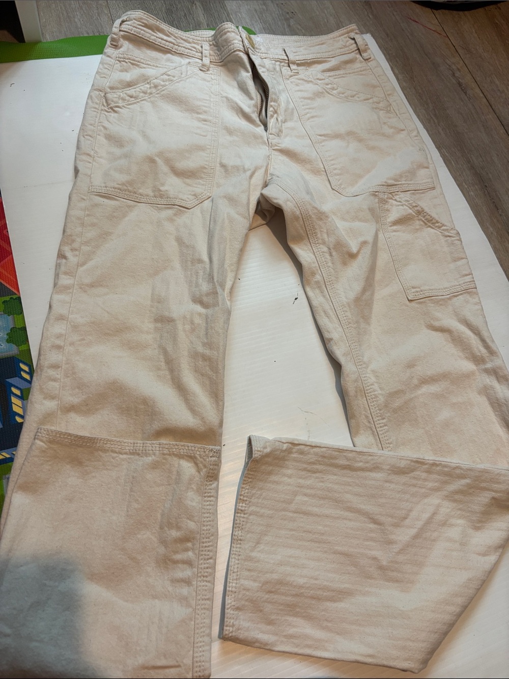Anthropologie Cream Straight-Leg Utility Pants